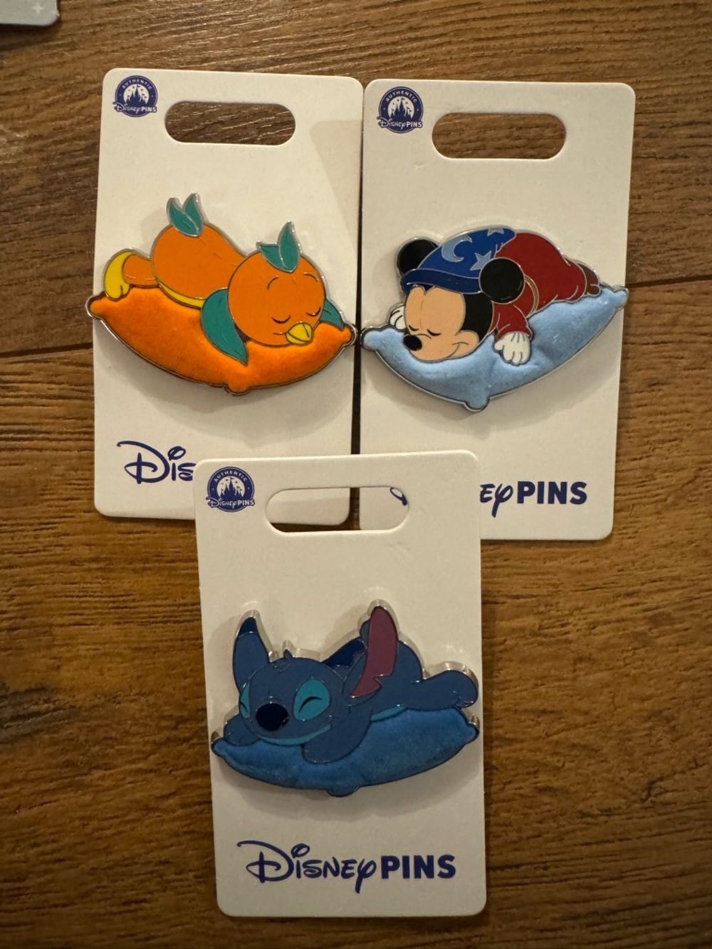 New Disney Sleeping Character Enamel Pin - Orange, Mickey, Stitch